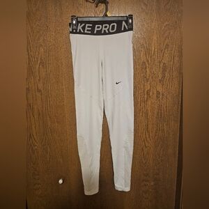 Womans Nike Pro Dri-fit White Leggings With Breathable Mesh Sides